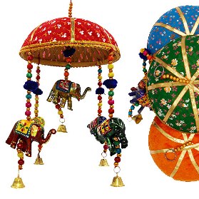 Подвеска Пять цветных слоников под зонтиком Джайпур 28см d-15.5см